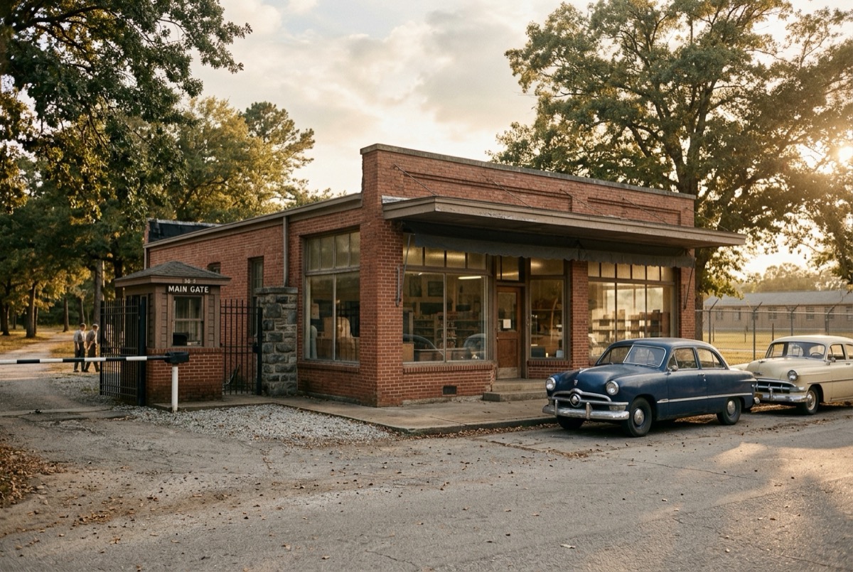 A vintage main-gate post exchange storefront